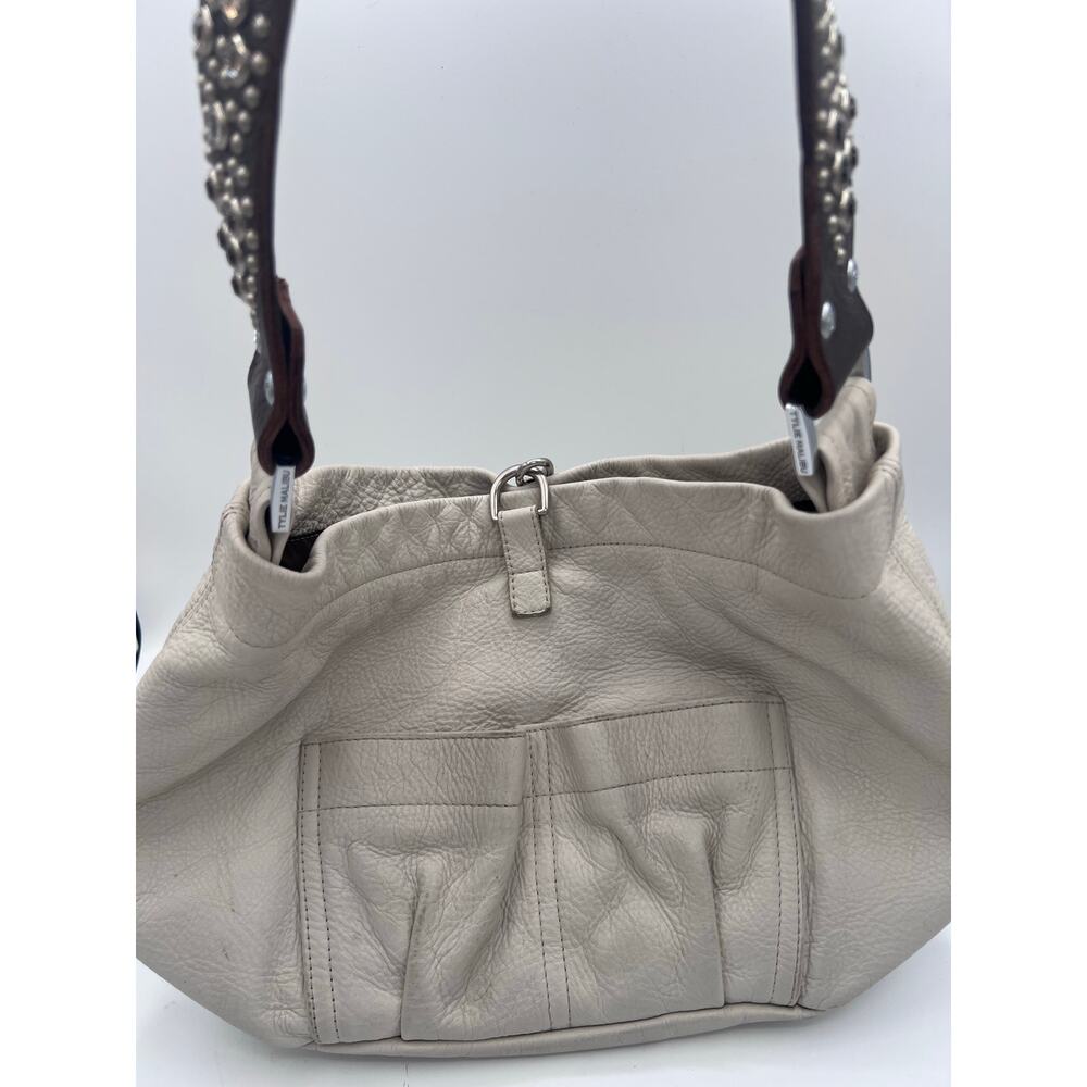 Tylie Malibu White Leather Handbag with Studded Strap